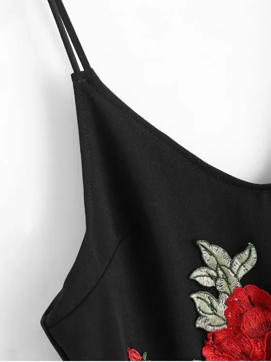 BerryBetty - Cute Rose Embroidered Patched Slip Bodycon Dress