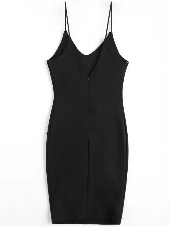 BerryBetty - Cute Rose Embroidered Patched Slip Bodycon Dress