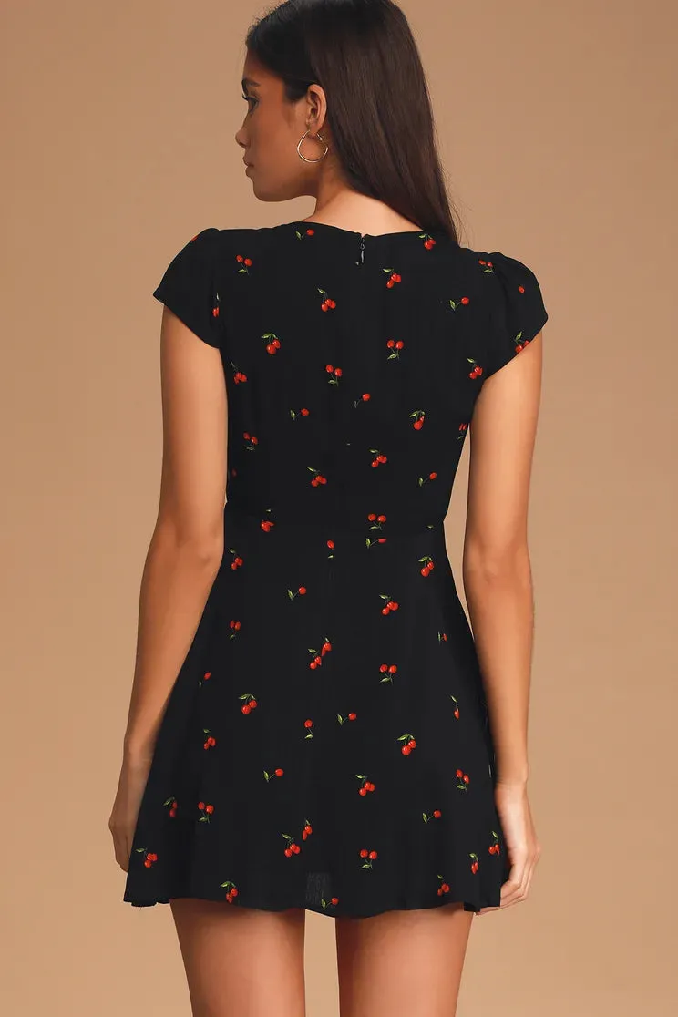 Best Day Ever Black Cherry Print Skater Dress