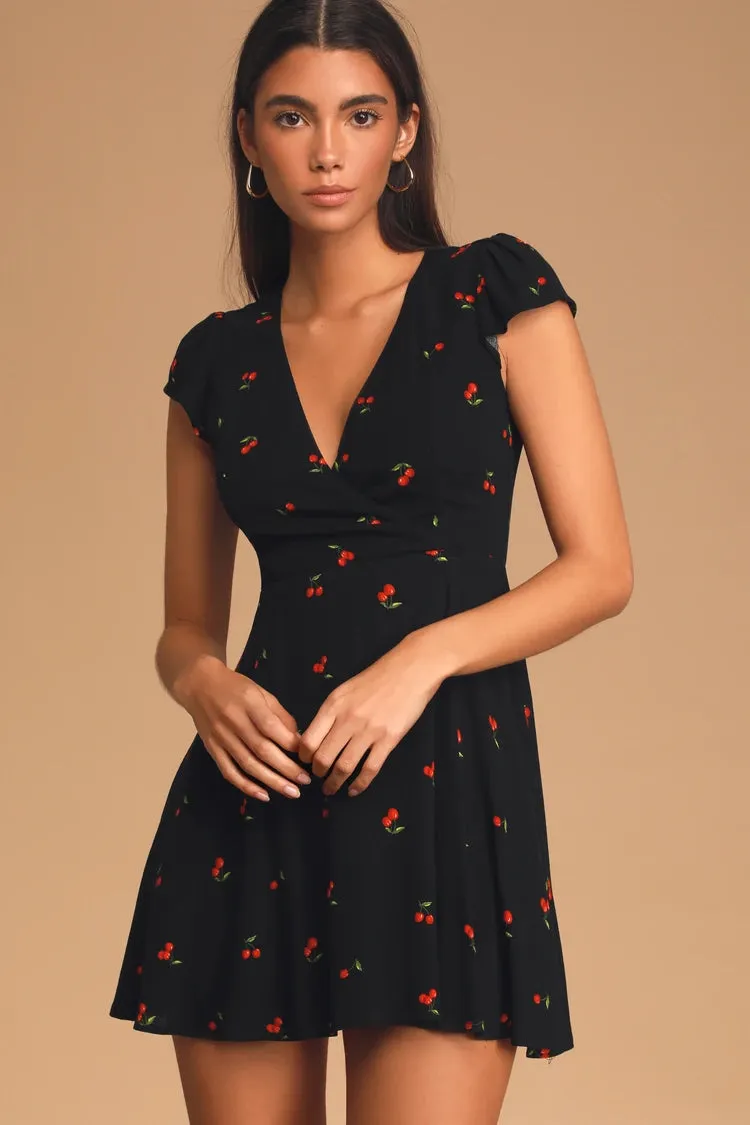 Best Day Ever Black Cherry Print Skater Dress
