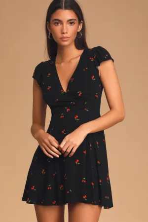Best Day Ever Black Cherry Print Skater Dress