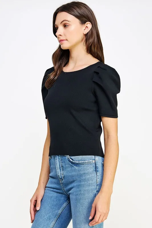Black Back Tie Rib Knit Top