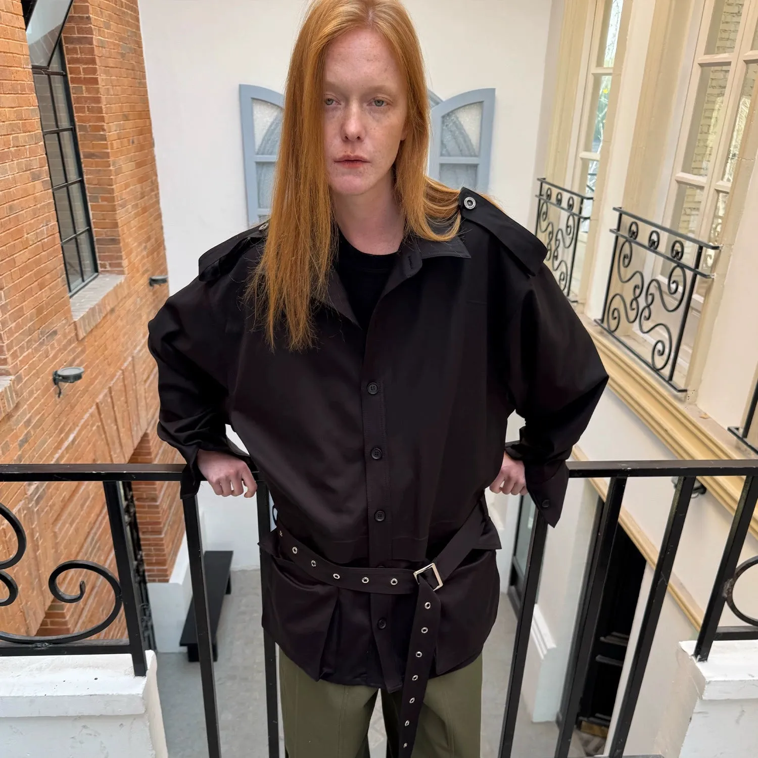 Black Belted Shirt Jacket