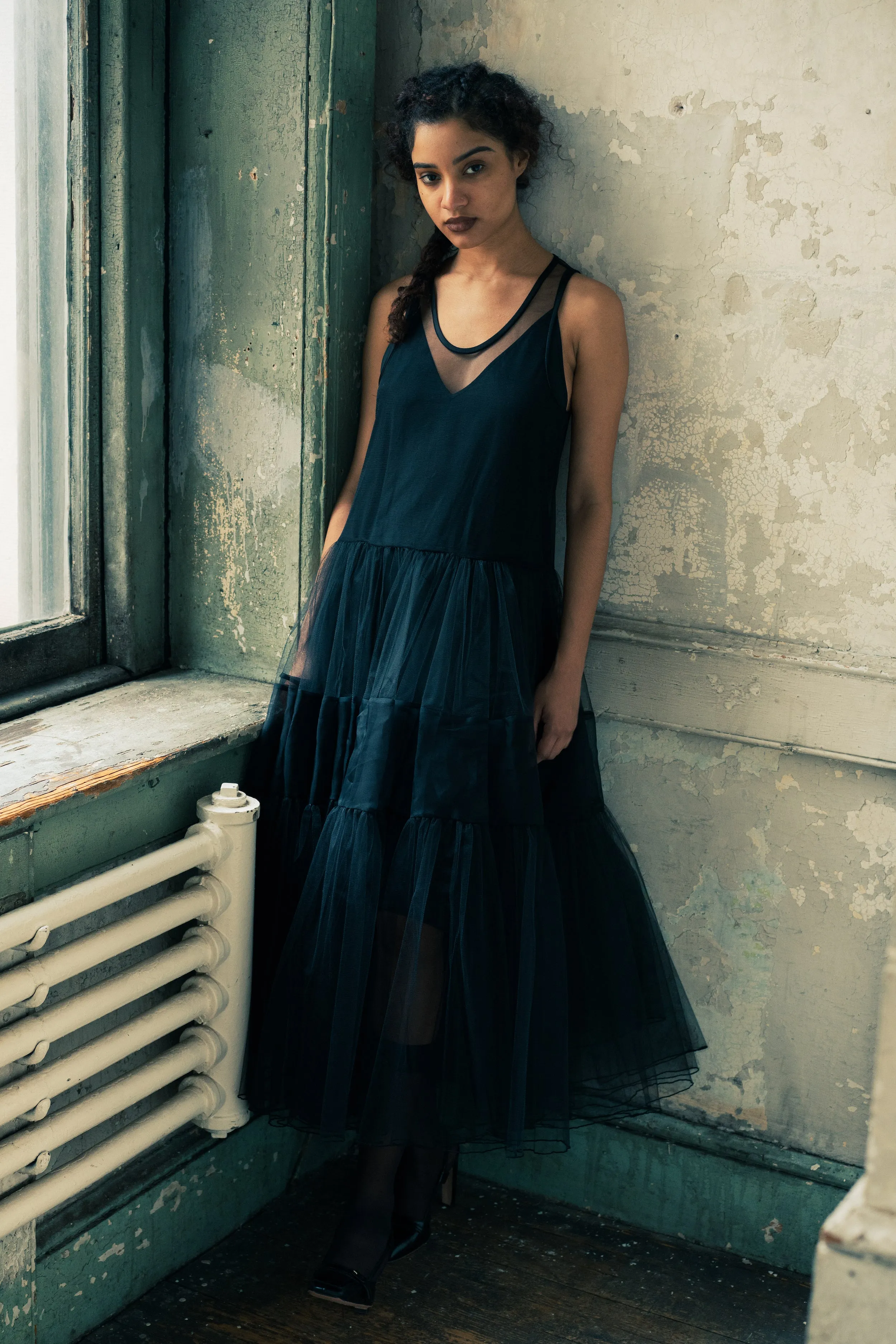 black crinoline with silk organza tier
