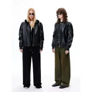 Black Faux Leather Bomber Jacket