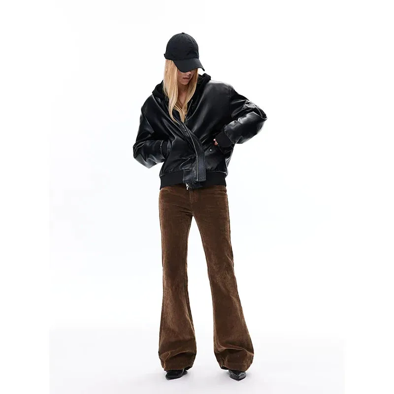 Black Faux Leather Bomber Jacket