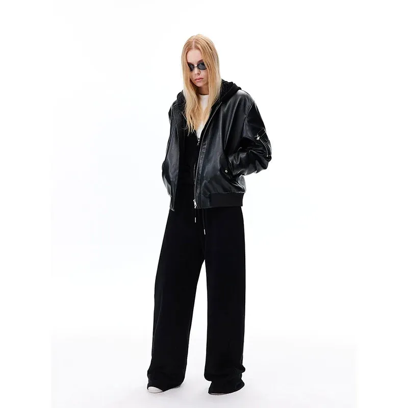 Black Faux Leather Bomber Jacket