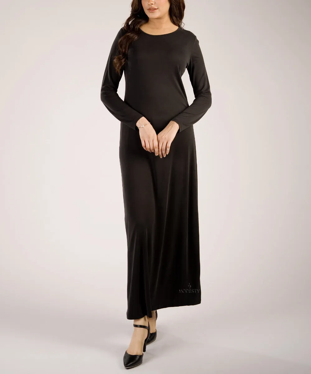 Black Long Sleeve Maxi Slip Dress