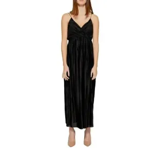 Black V-Neck Slip-On Dress for Women in 100% Polyester