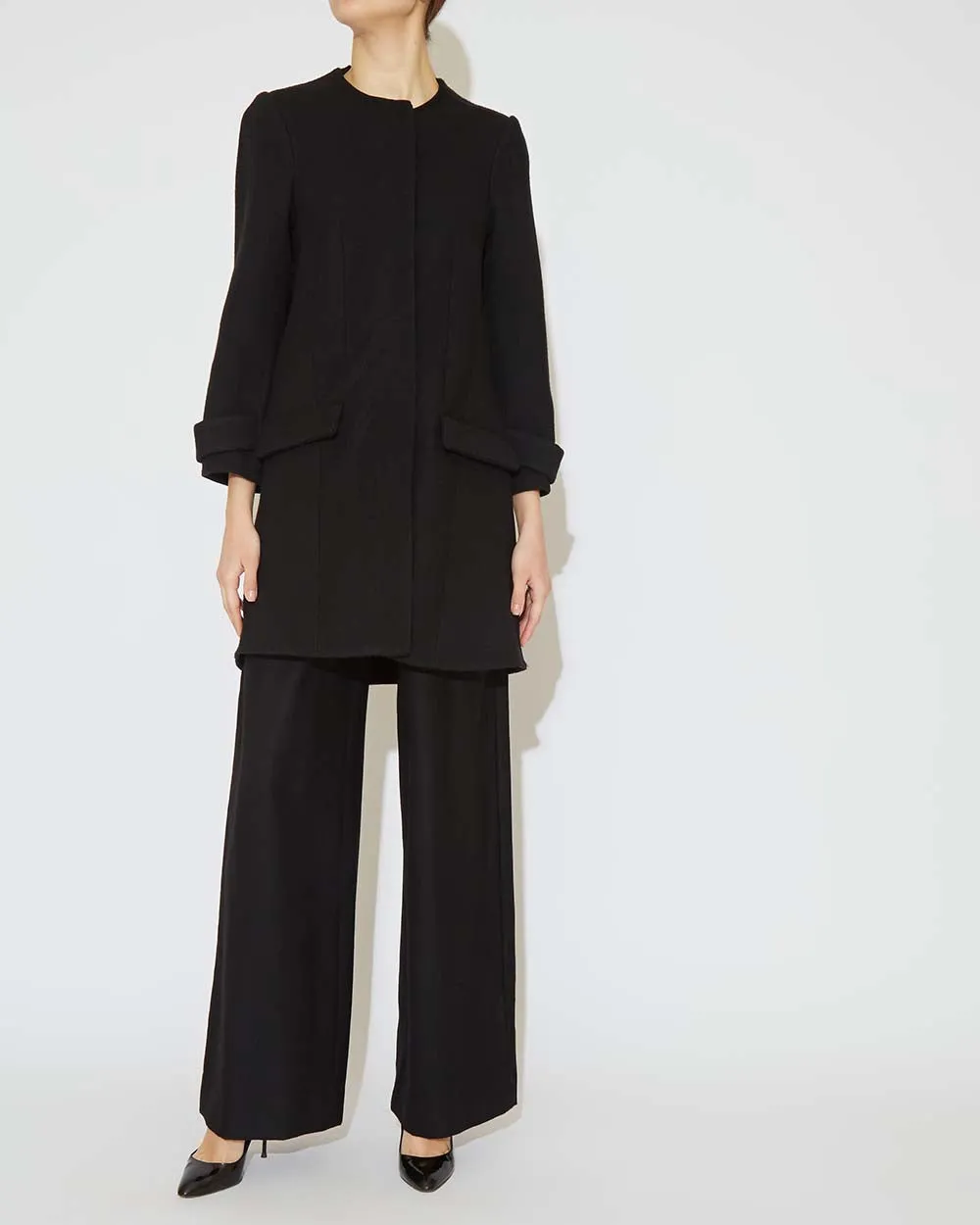 Black Wool Pocketed Coat