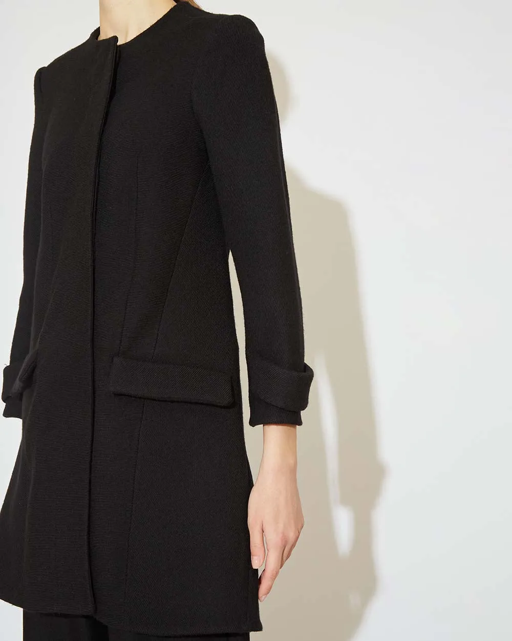 Black Wool Pocketed Coat
