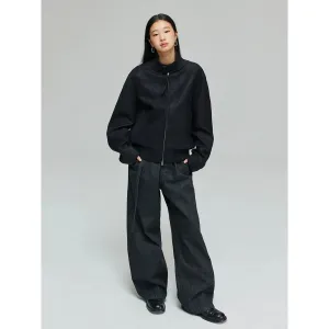 Black Zip-Up Bomber Jacket