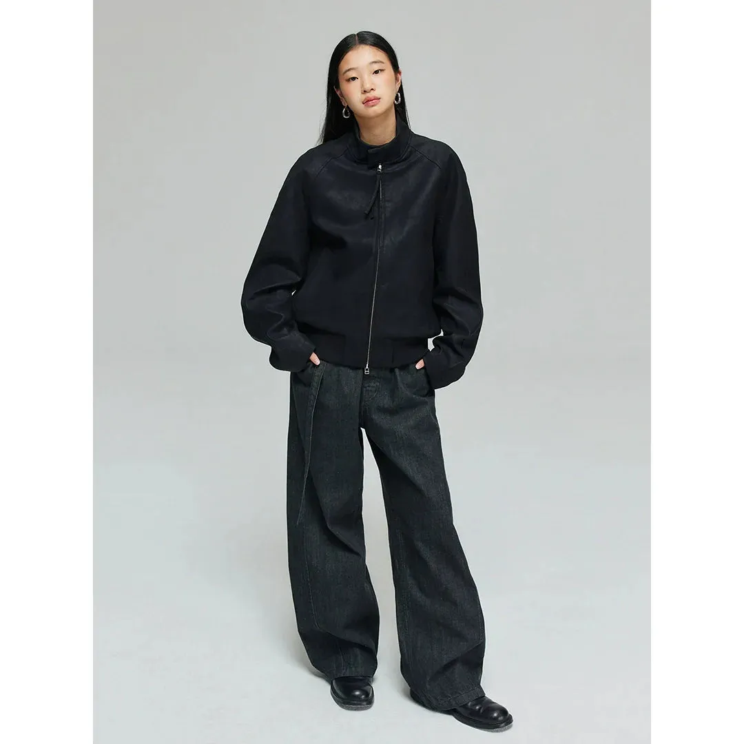 Black Zip-Up Bomber Jacket