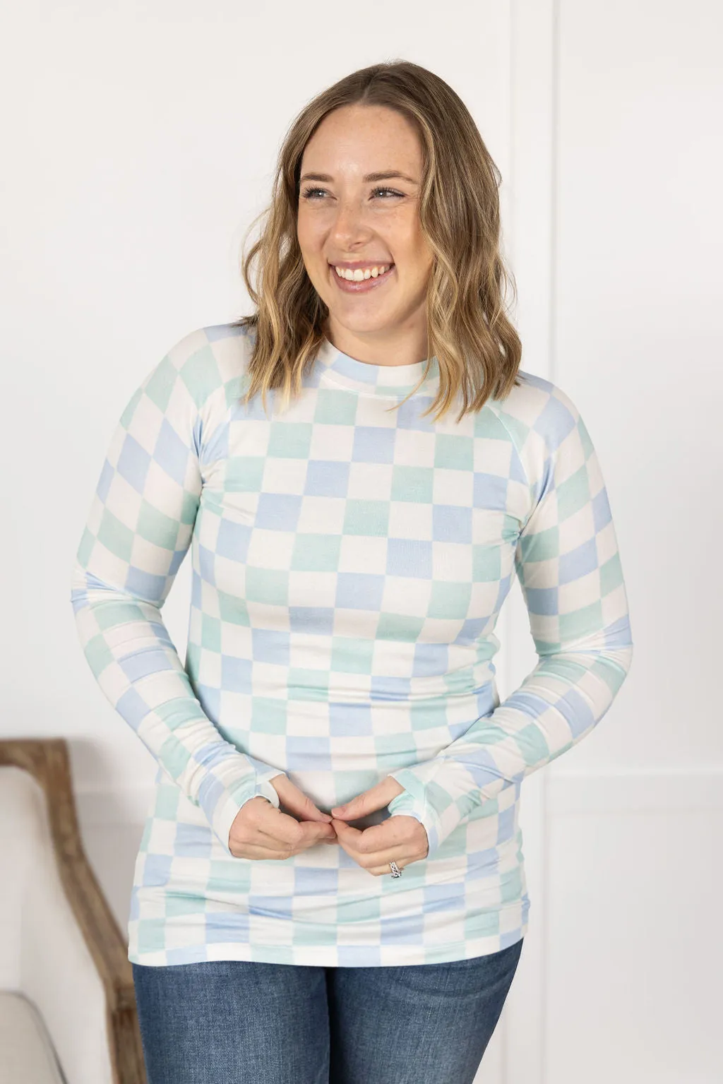 Blair Long Sleeve Top - Blue and Mint Checker