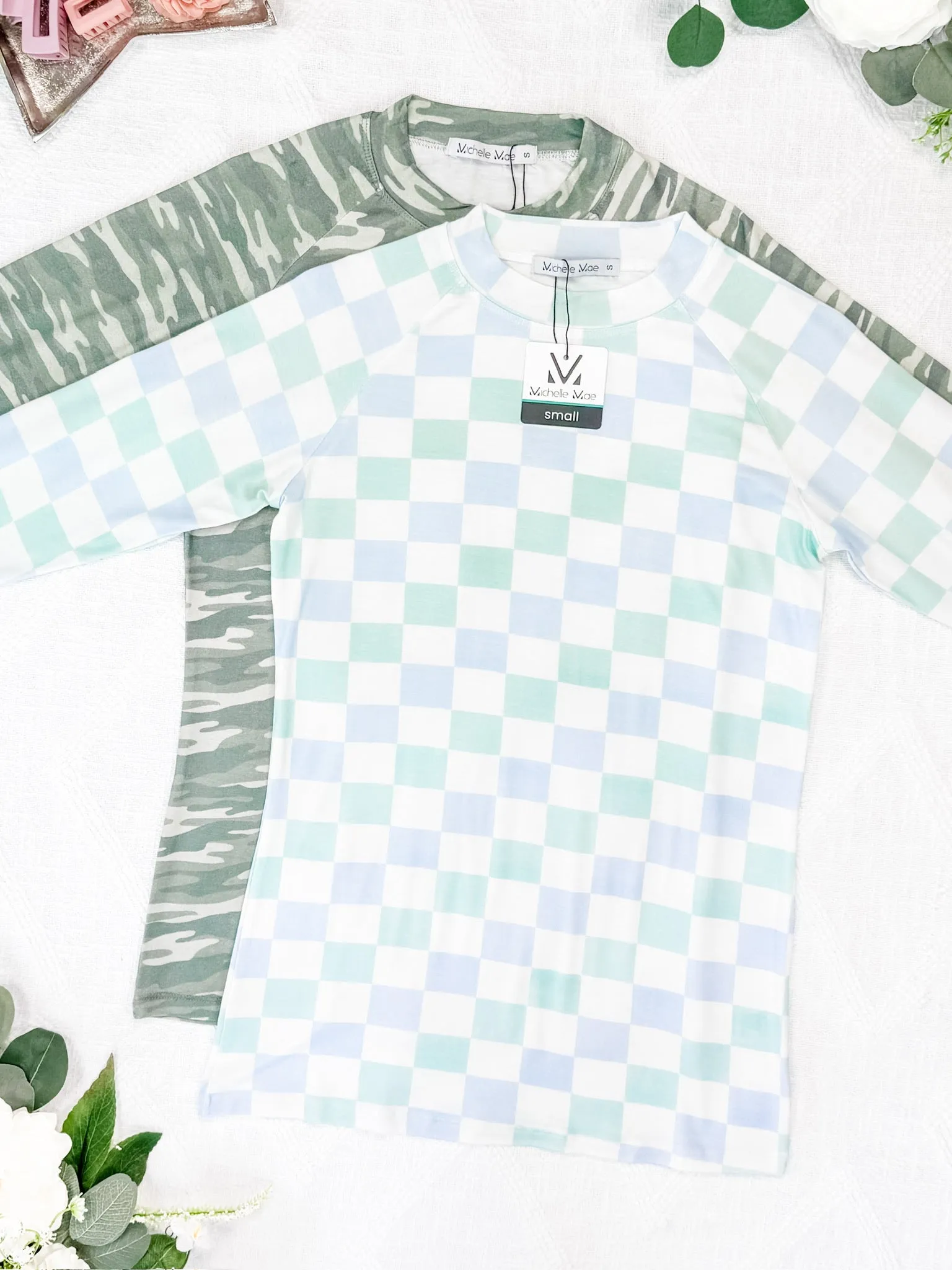 Blair Long Sleeve Top - Blue and Mint Checker