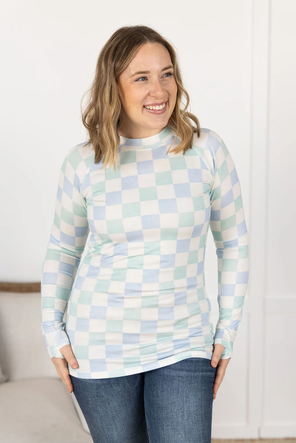 Blair Long Sleeve Top - Blue and Mint Checker