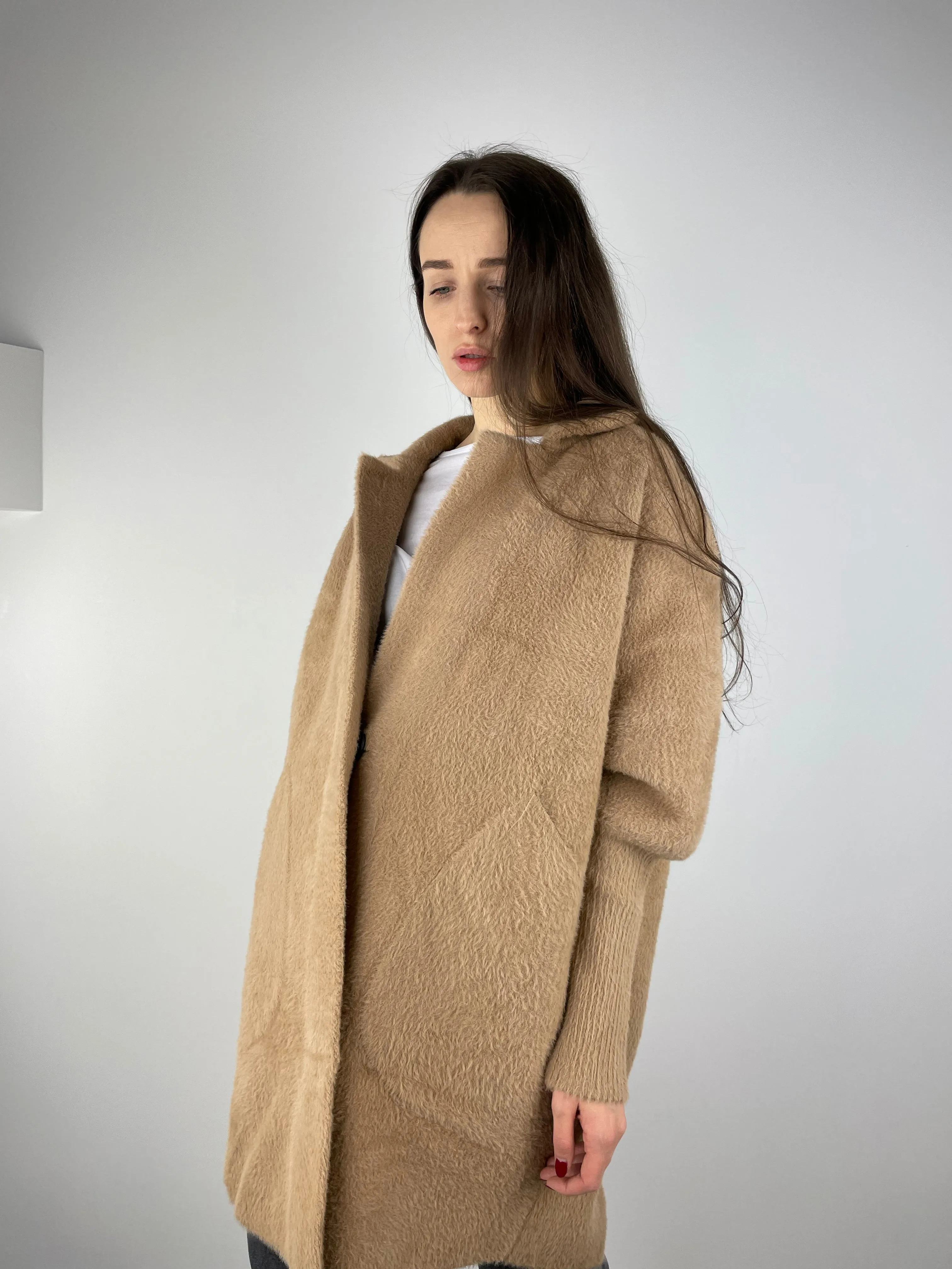 Blended wool beige alpaca coat Short