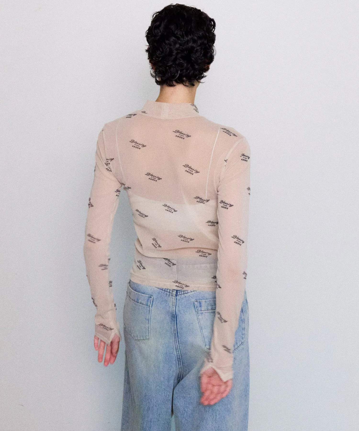BLESSING Flocky Print Turtleneck Tops