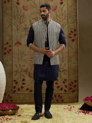 Blue midnight patti embellished kurta and bundi set