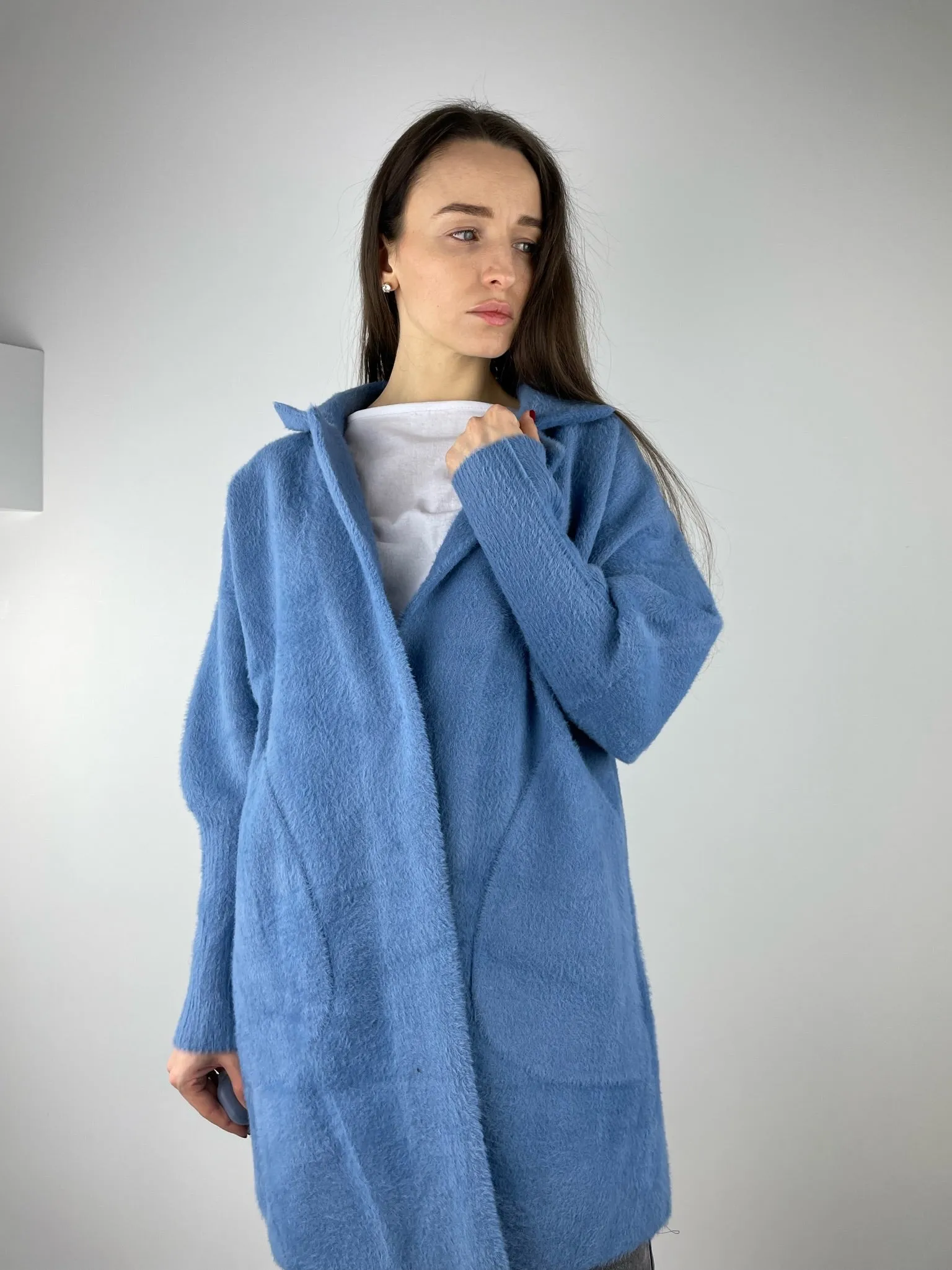 Blue/Grey short Alpaca coat (OS)