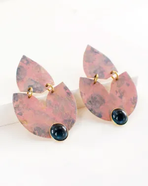 Blush pink blue statement earrings | brass tulip shaped dangles