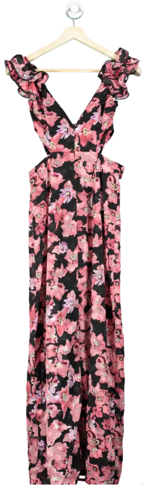 Boohoo Black and Pink Floral Maxi Dress UK 10