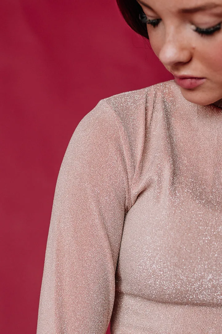 Born To Glitter Mock Neck Top | {Champagne}