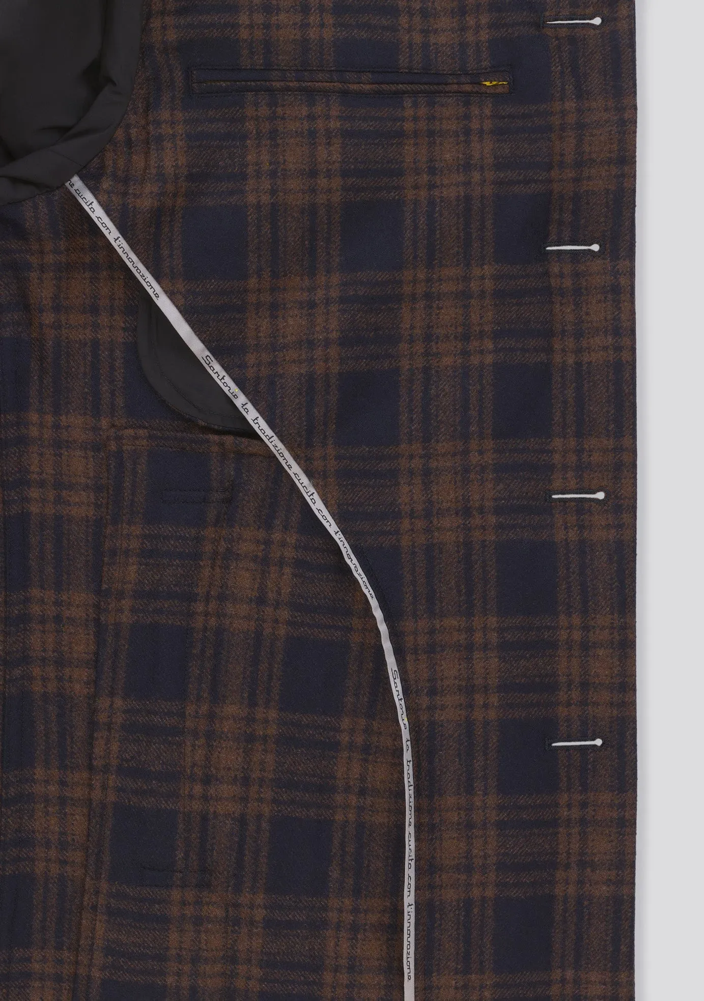 Brown and Blue Check Wool and Cashmere Button up Jacket