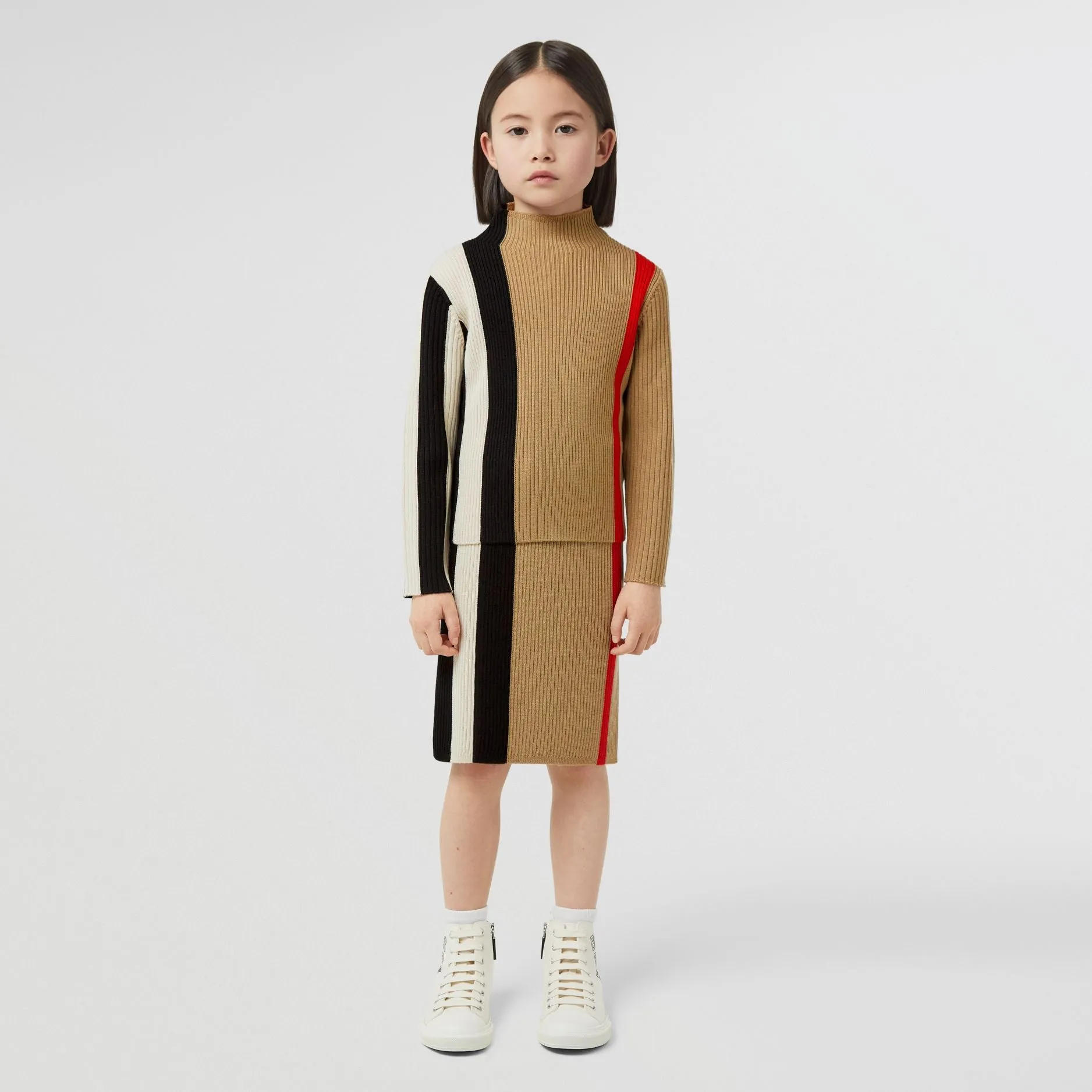 Burberry Striped Rib Knit Wool Turtleneck Sweater