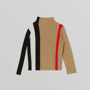 Burberry Striped Rib Knit Wool Turtleneck Sweater