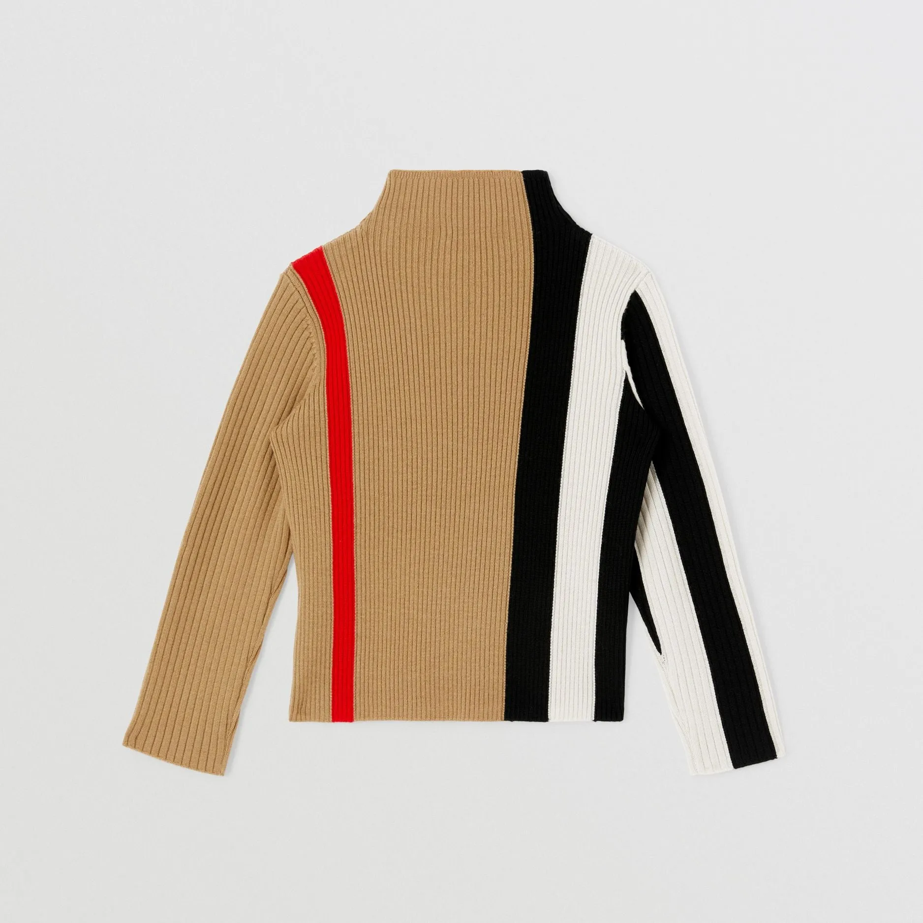 Burberry Striped Rib Knit Wool Turtleneck Sweater