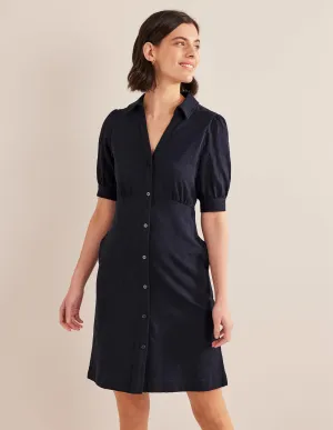 Button Jersey Mini Tea Dress-Navy
