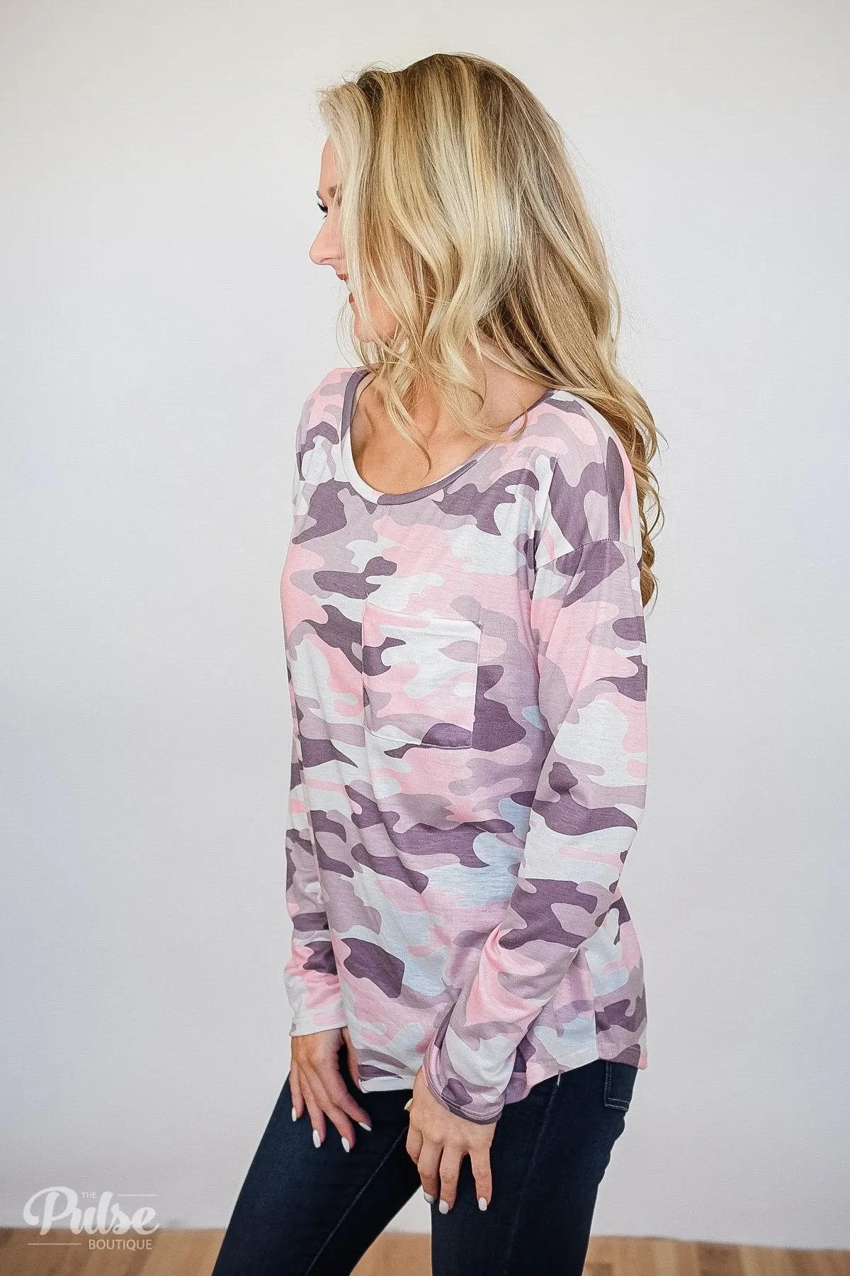 Can You See Me Now Camo Top- Pink