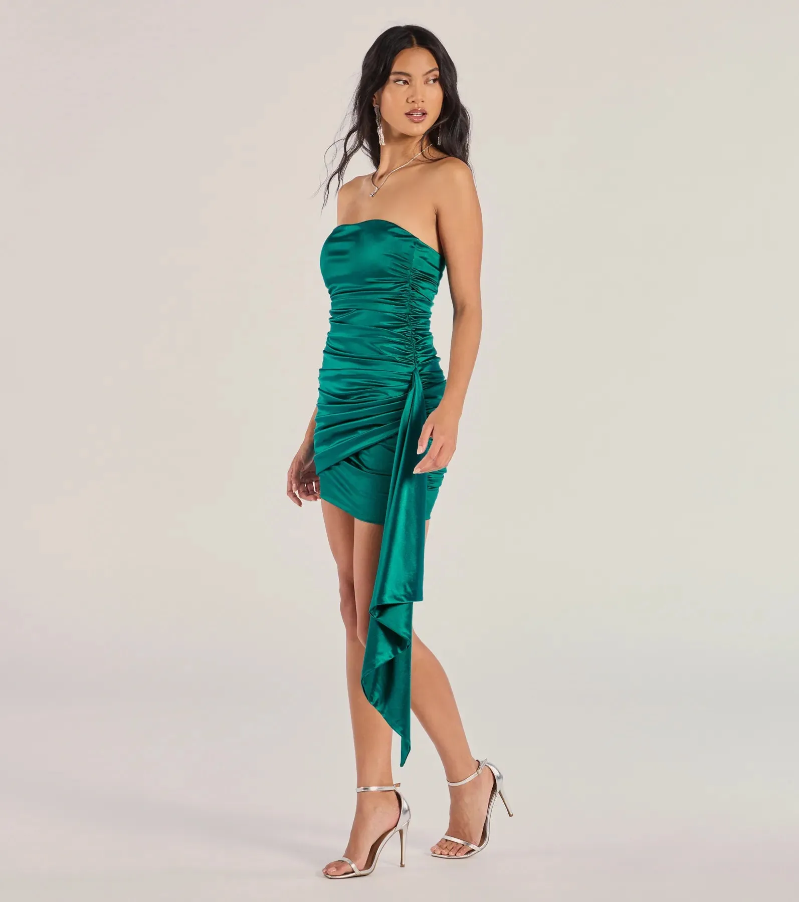 Carlene Ruched Satin Bodycon Mini Dress