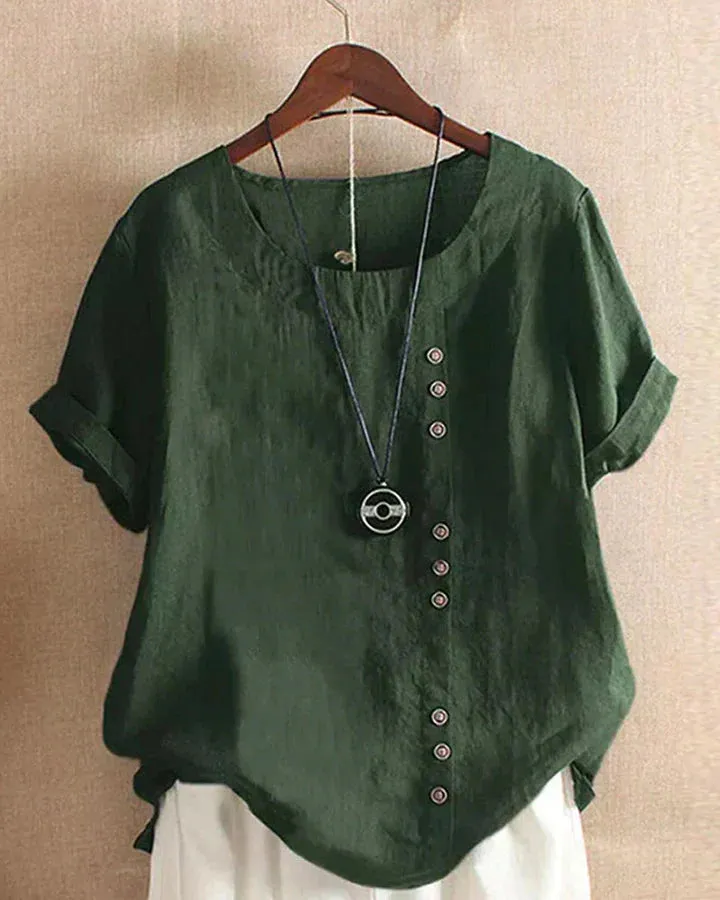 Carmella | Stylish Blouse with Round Neckline and Buttons
