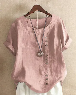 Carmella | Stylish Blouse with Round Neckline and Buttons