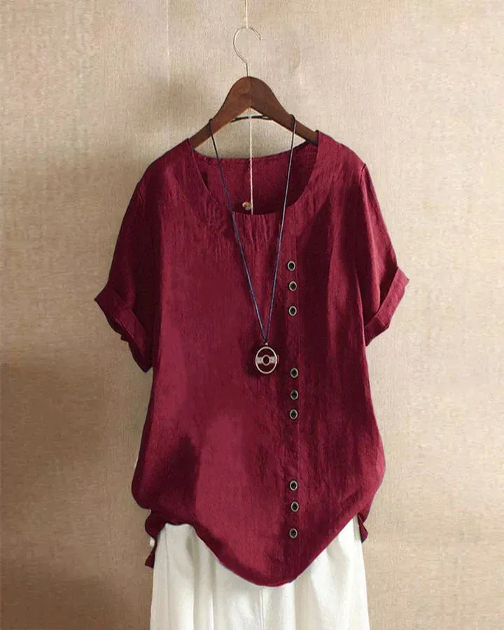 Carmella | Stylish Blouse with Round Neckline and Buttons