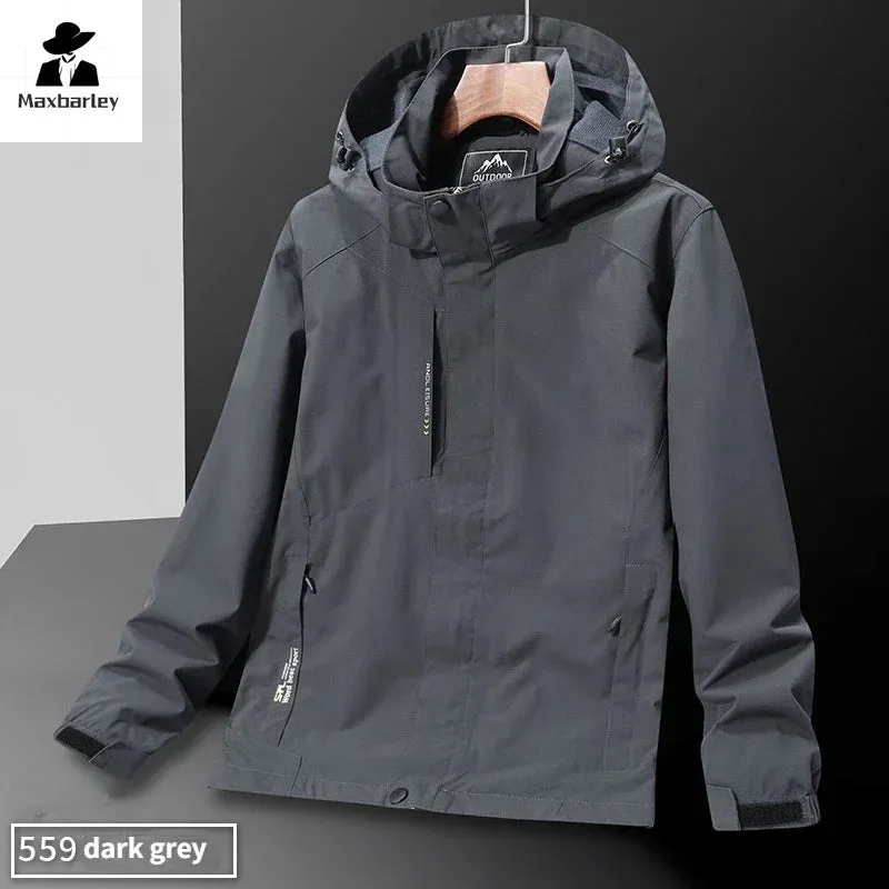 Casual Men's Lightweight Windbreaker Jacket Spring and Autumn Waterproof Work Hooded Sports Raincoat Unisex Camping Travel Coat