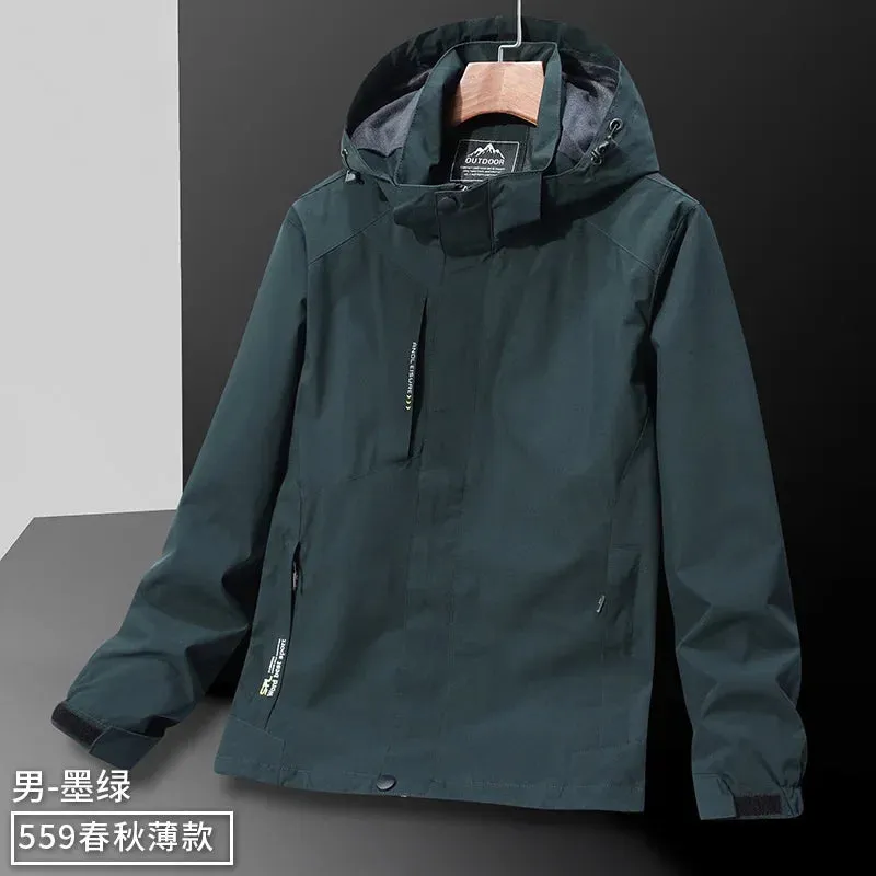 Casual Men's Lightweight Windbreaker Jacket Spring and Autumn Waterproof Work Hooded Sports Raincoat Unisex Camping Travel Coat