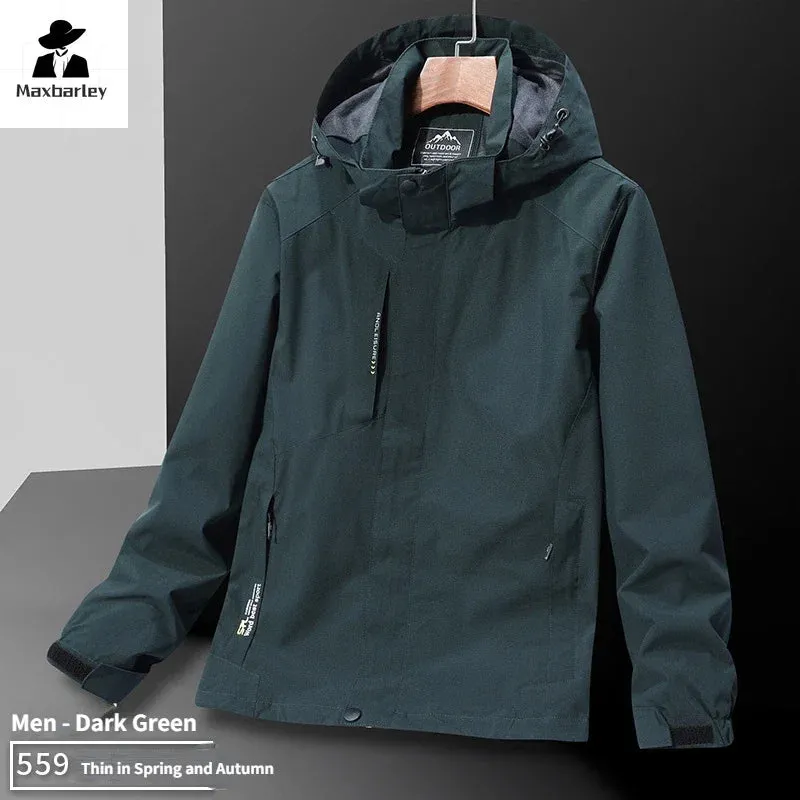Casual Men's Lightweight Windbreaker Jacket Spring and Autumn Waterproof Work Hooded Sports Raincoat Unisex Camping Travel Coat