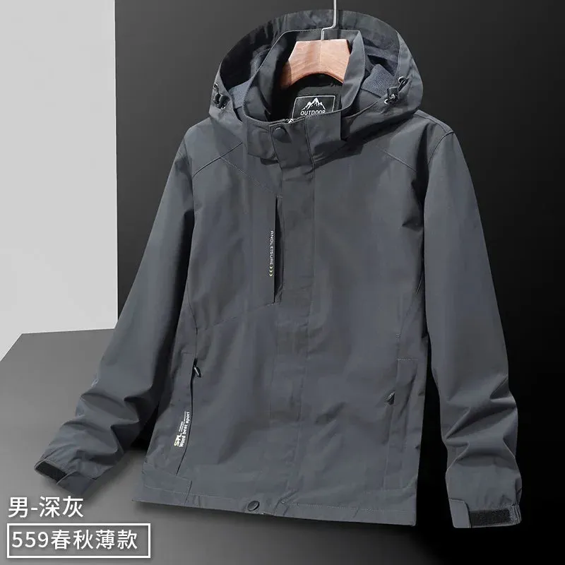 Casual Men's Lightweight Windbreaker Jacket Spring and Autumn Waterproof Work Hooded Sports Raincoat Unisex Camping Travel Coat