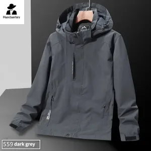 Casual Men's Lightweight Windbreaker Jacket Spring and Autumn Waterproof Work Hooded Sports Raincoat Unisex Camping Travel Coat