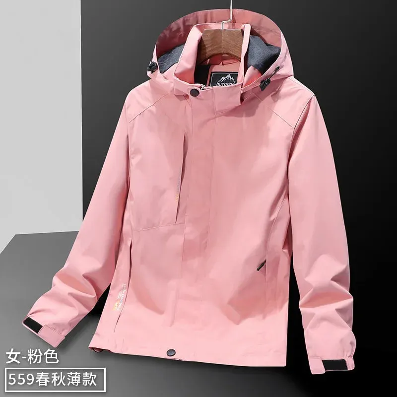 Casual Men's Lightweight Windbreaker Jacket Spring and Autumn Waterproof Work Hooded Sports Raincoat Unisex Camping Travel Coat