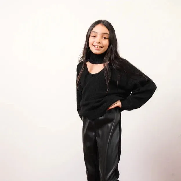 Central Park West Marti Neck Cutout Turtleneck - Black