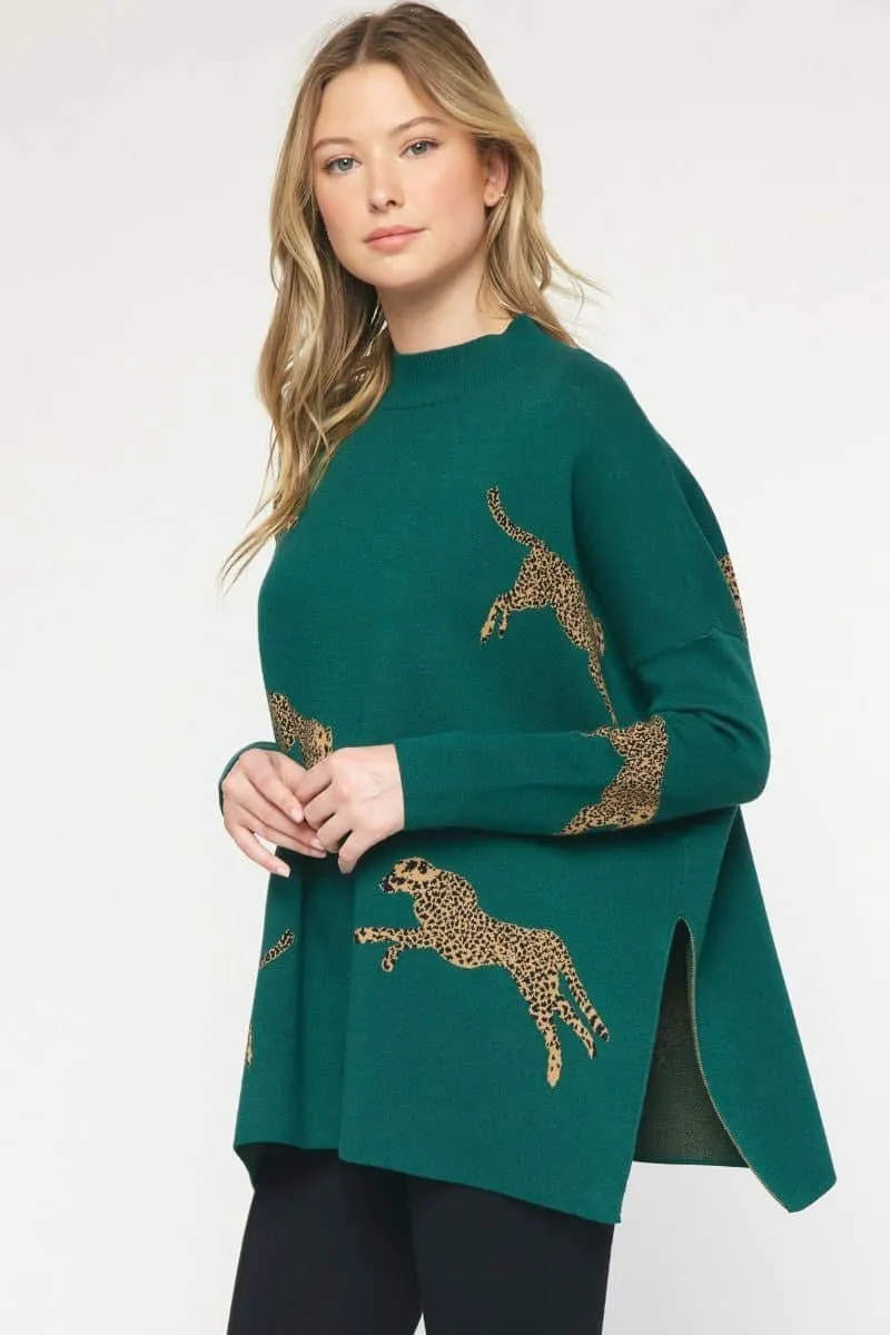 Cheetah Print Mock Neck Sweater
