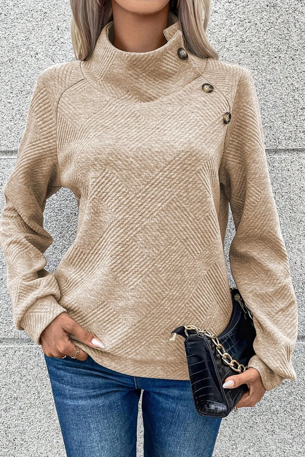 Clara Textured Turtleneck Long Sleeve Sweatshirt