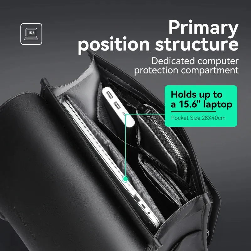 Classic Business Work Black Leather Backpack