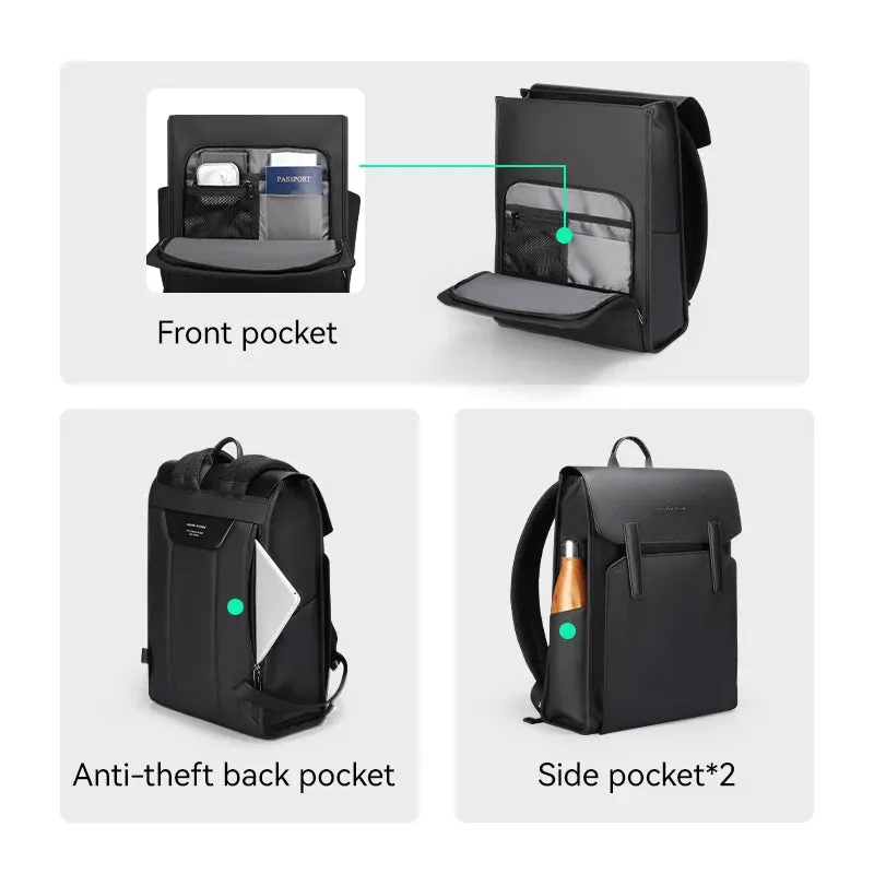 Classic Business Work Black Leather Backpack