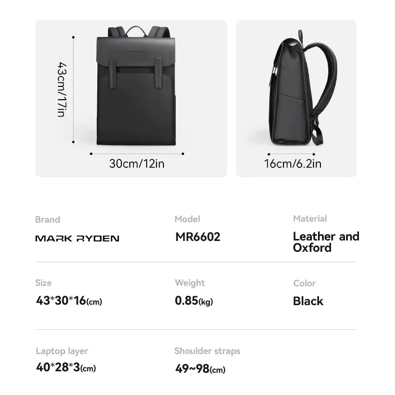 Classic Business Work Black Leather Backpack