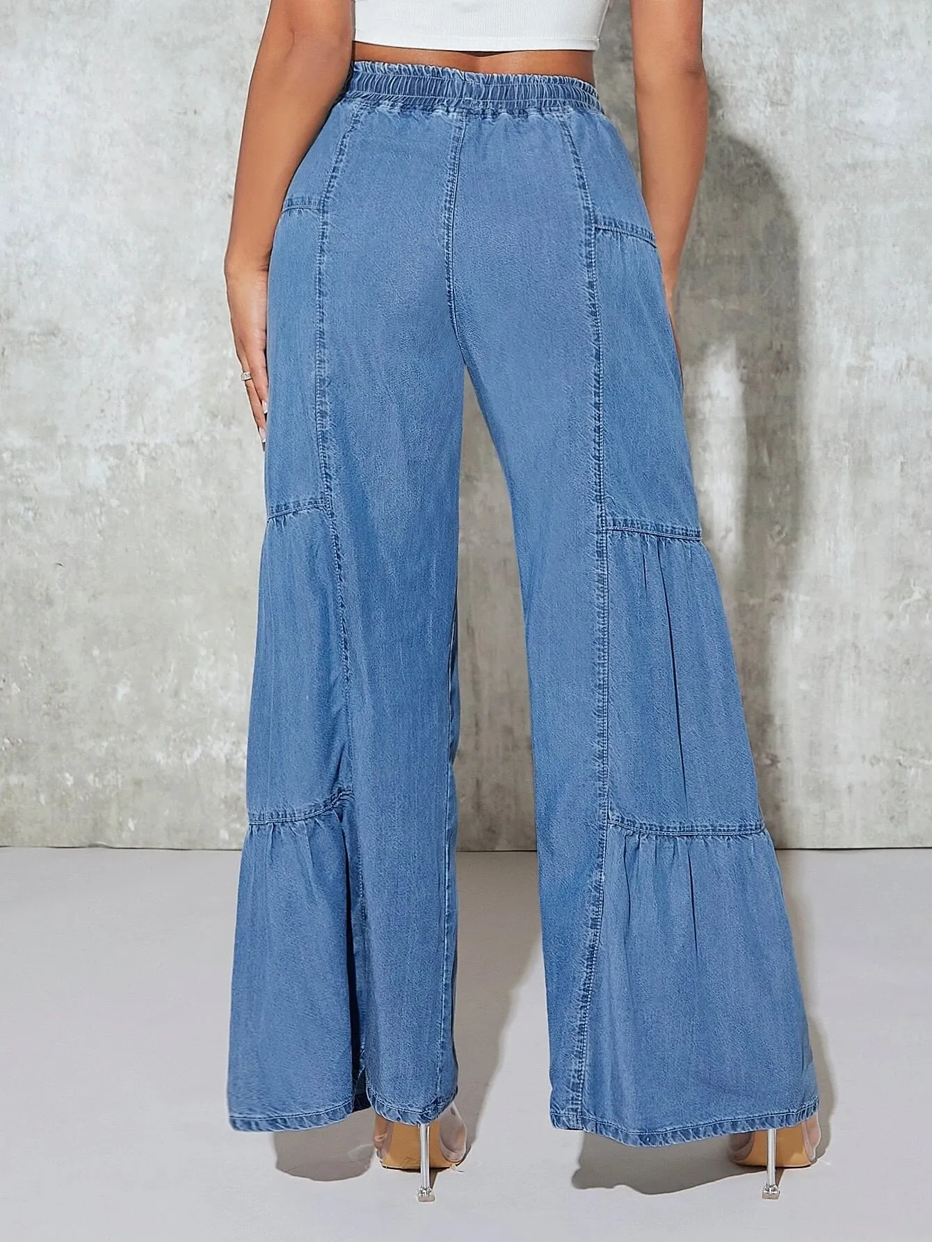 CM-BS441070 Women Preppy Seoul Style Paperbag Waist Belted Wide Leg Jeans